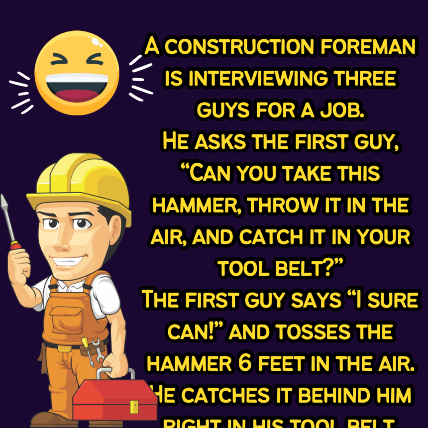 A construction foreman is interviewing three guys for a job