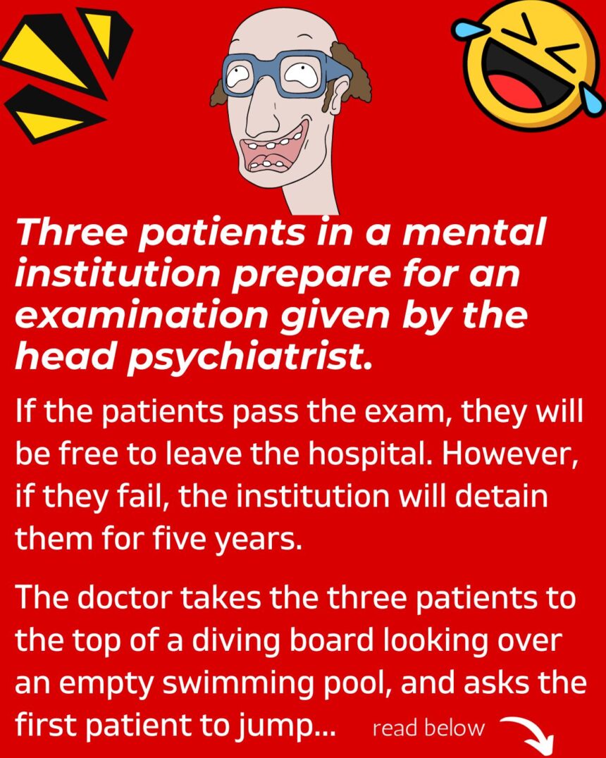 Three patients in a mental institution prepare for an examination given by the head psychiatrist.