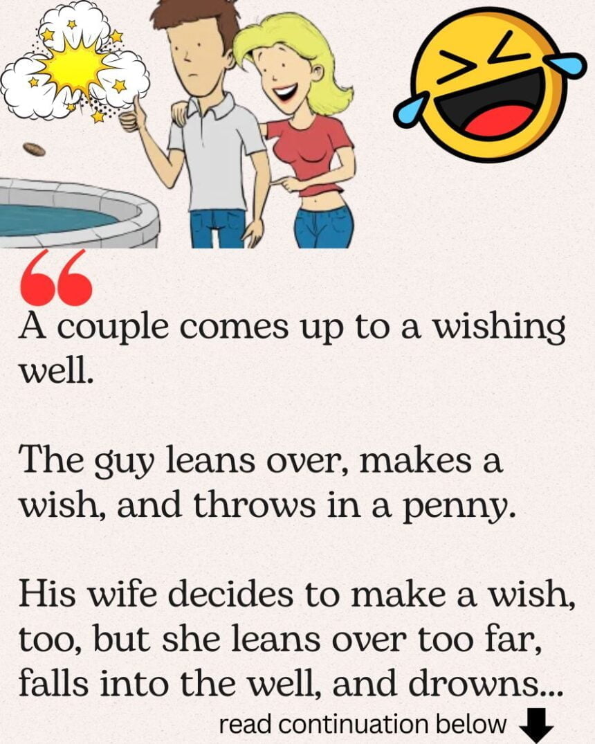 A couple comes up to a wishing well