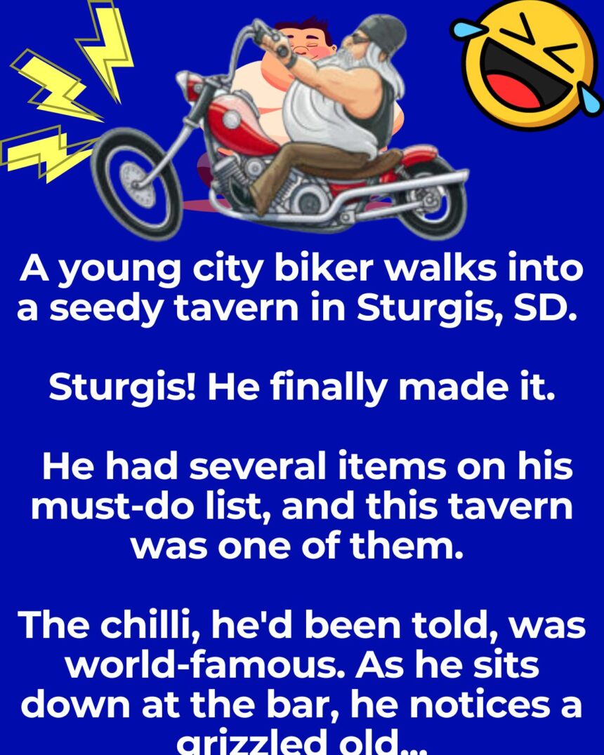 A Young City Biker Walks Into A Seedy Tavern