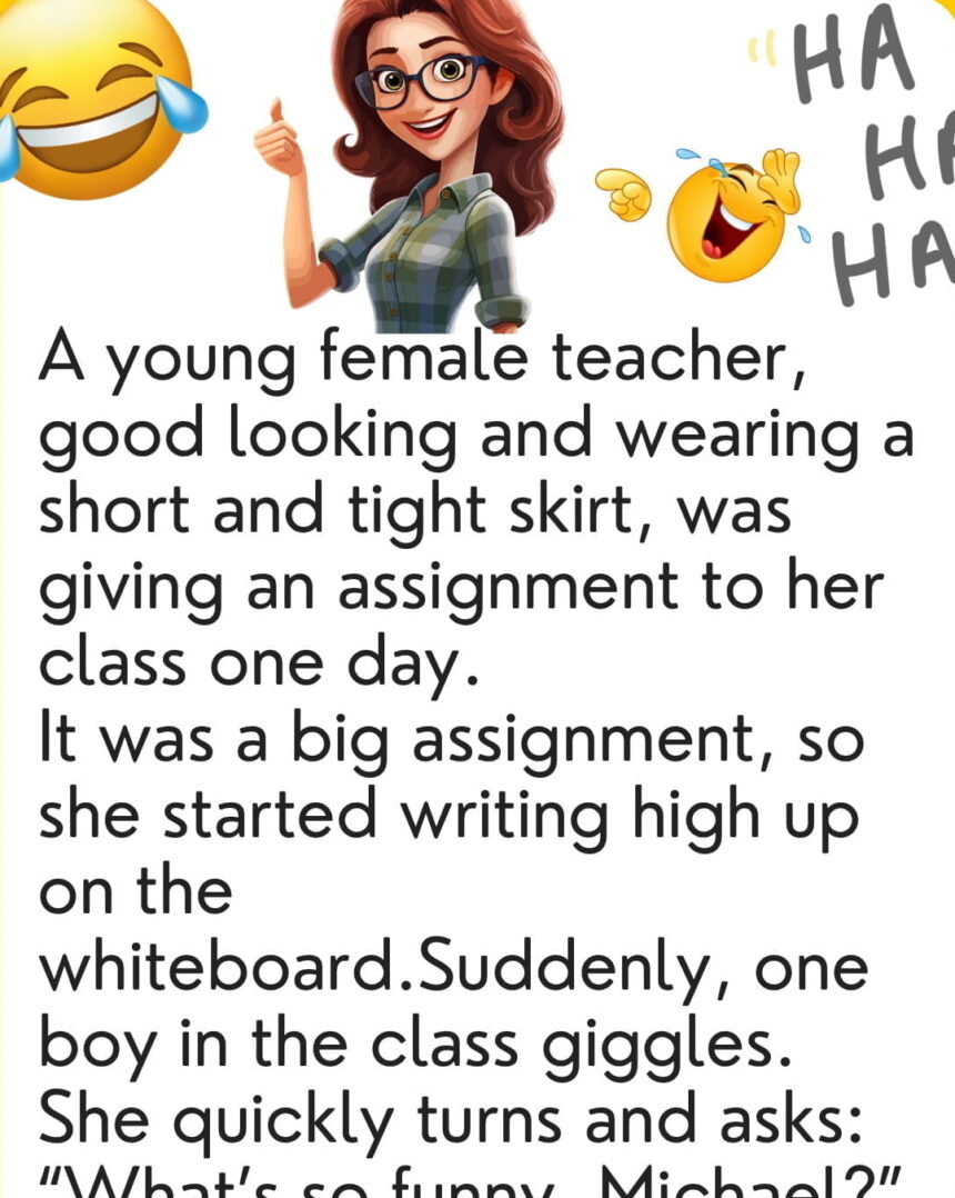 A young female teacher wearing a short tight skirt