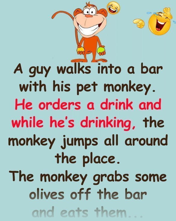 Funny Joke: A guy walks into a bar with his pet monkey