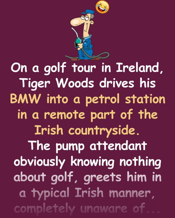 Tiger Woods drives his BMW into a petrol station in Ireland