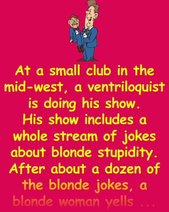 Funny Joke: A ventriloquist is doing his ‘blonde joke show’ at a club when he is interrupted