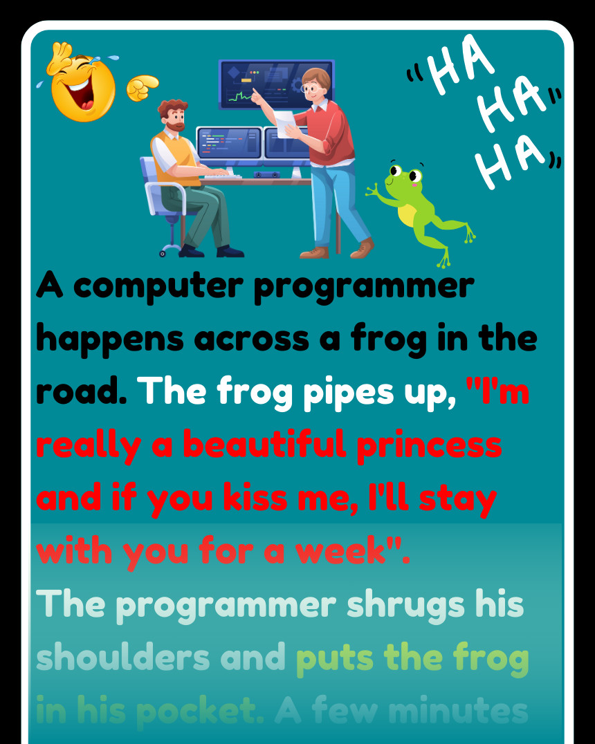 A computer programmer happens across a frog in the road