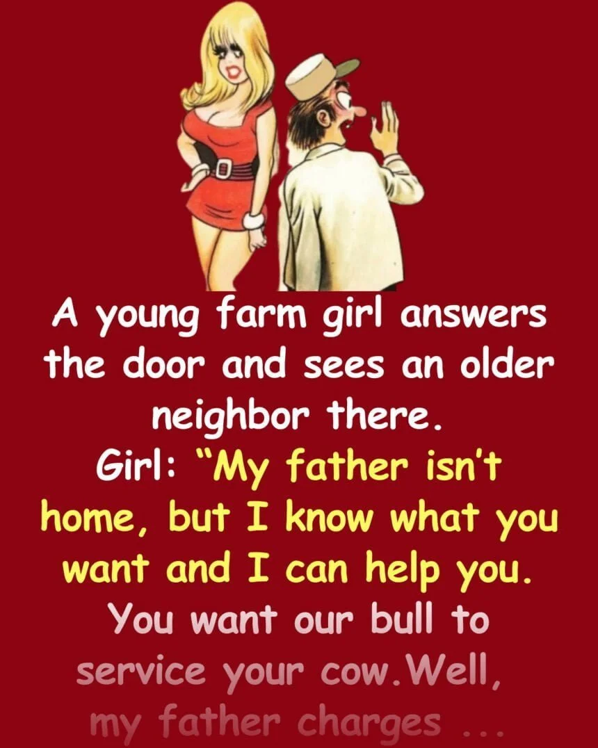 A young farm girl answers the door