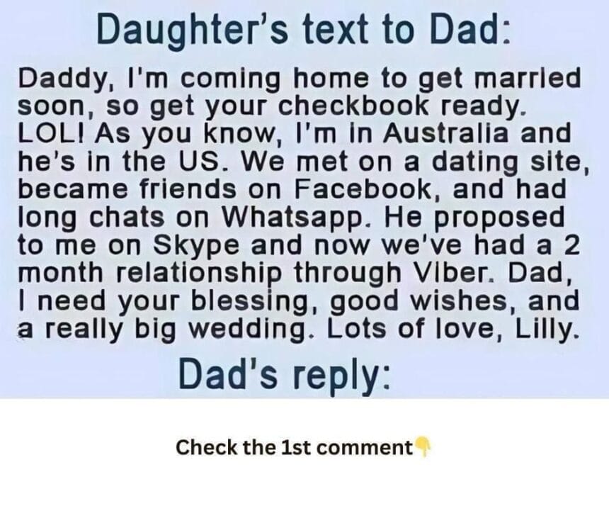 Daughter’s Text Dad About New Boyfriend, But Dad’s Response