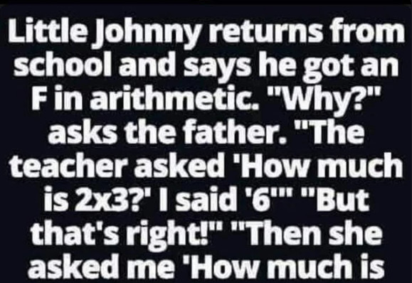 Little Johnny returns from school and says he got an F