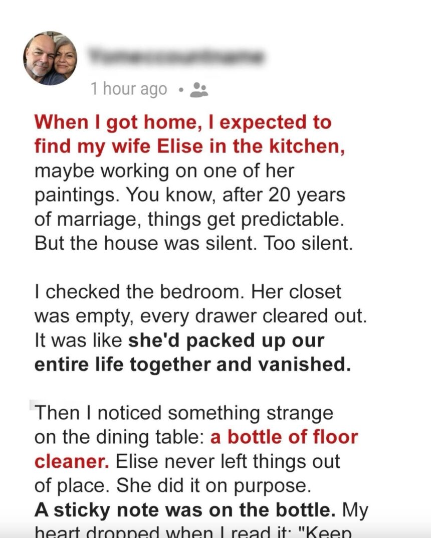 My Wife Walked Away from Our 20-Year Marriage in a Single Night — Leaving Behind Only a Bottle of Floor Cleaner and a Note