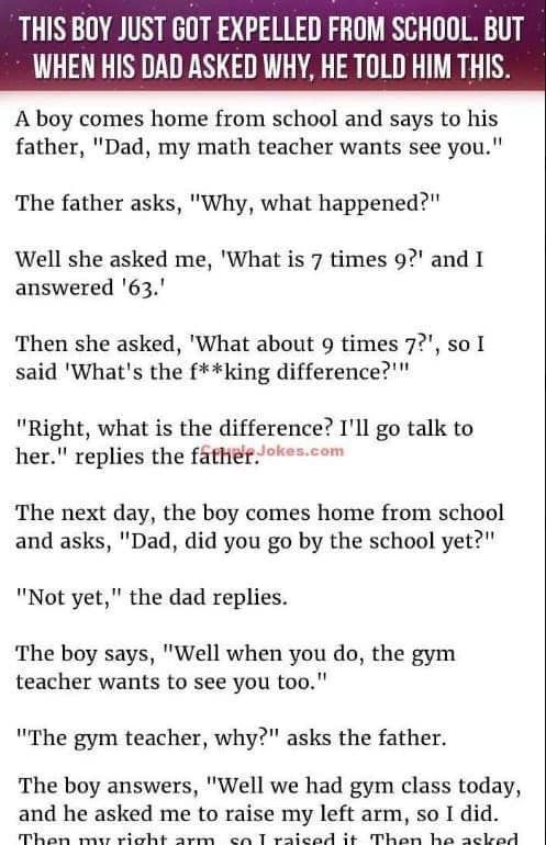 THIS BOY JUST GOT EXPELLED FROM SCHOOL. BUT WHEN HIS DAD ASKED WHY, HE TOLD HIM THIS.