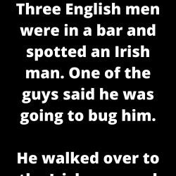 Three English men were in a bar and spotted an Irish man.