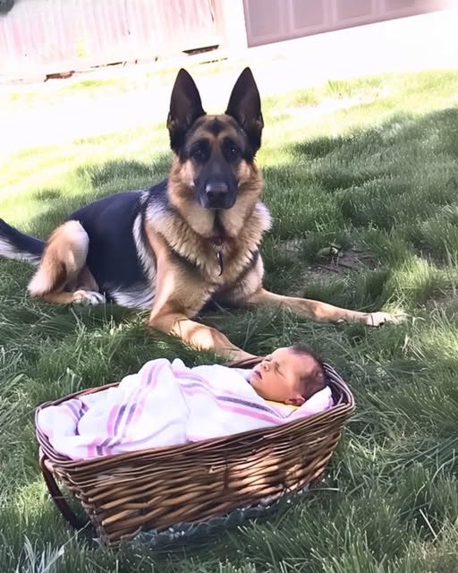 From a distance, a man hears his dog barking and discovers it sitting next to an abandoned infant.