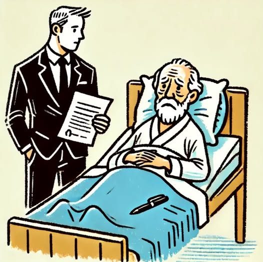 A wealthy old man was lying on his d.eathbed
