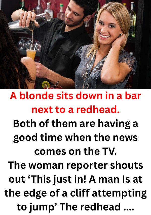 A blonde sits down in a bar