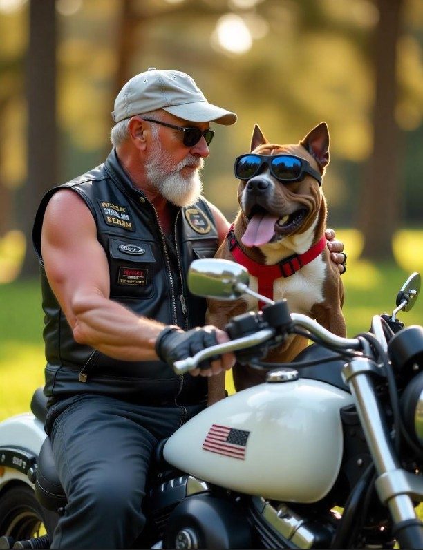 The biker people labeled a killer pulled 20 dogs out of a burning shelter.