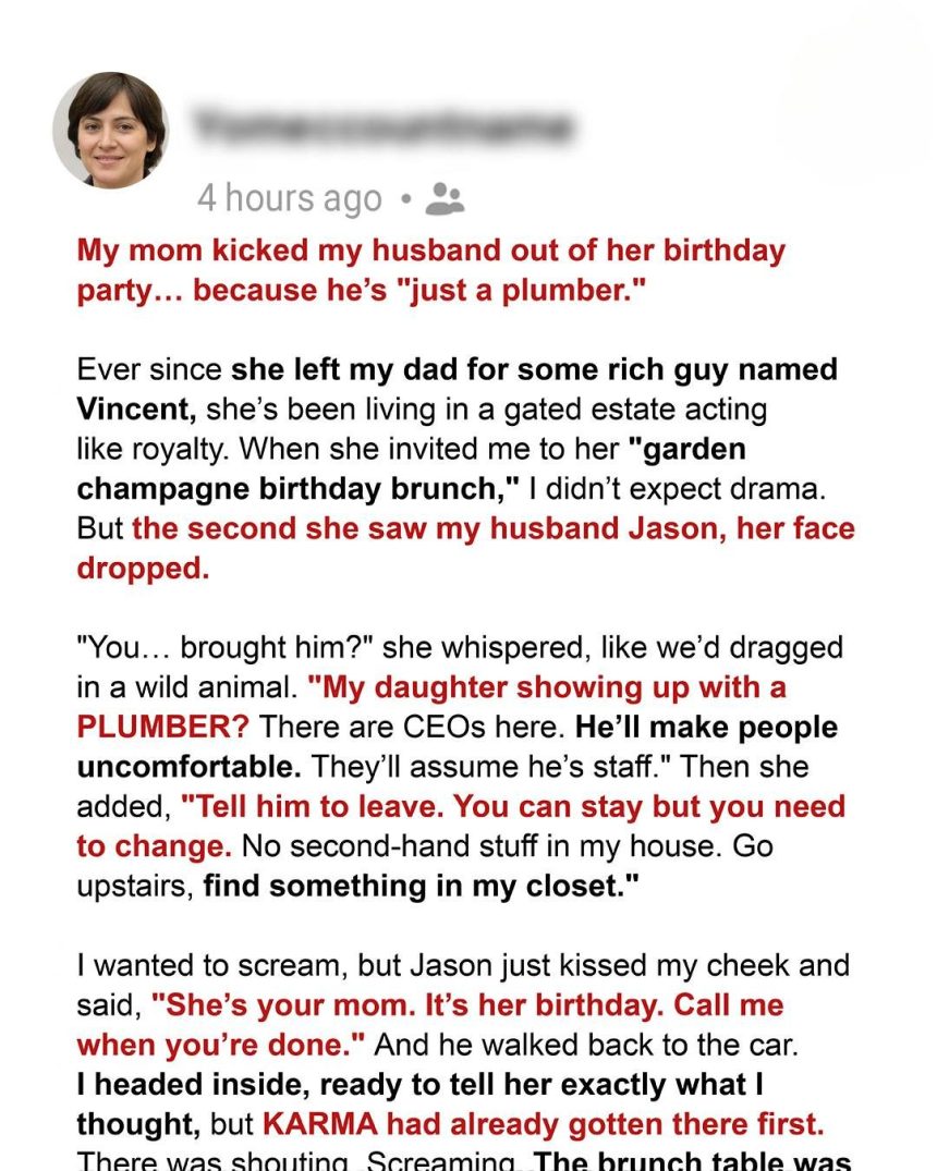 My Mom Kicked My Husband Out for Being a Plumber — She Regrets It Now