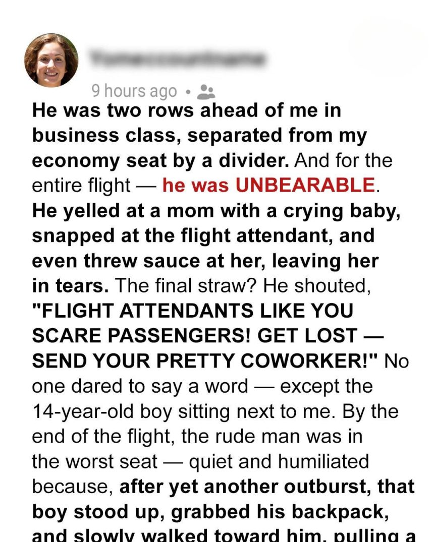 Rude Business Class Passenger Made a Flight Attendant Cry—Until a Teen Stepped In