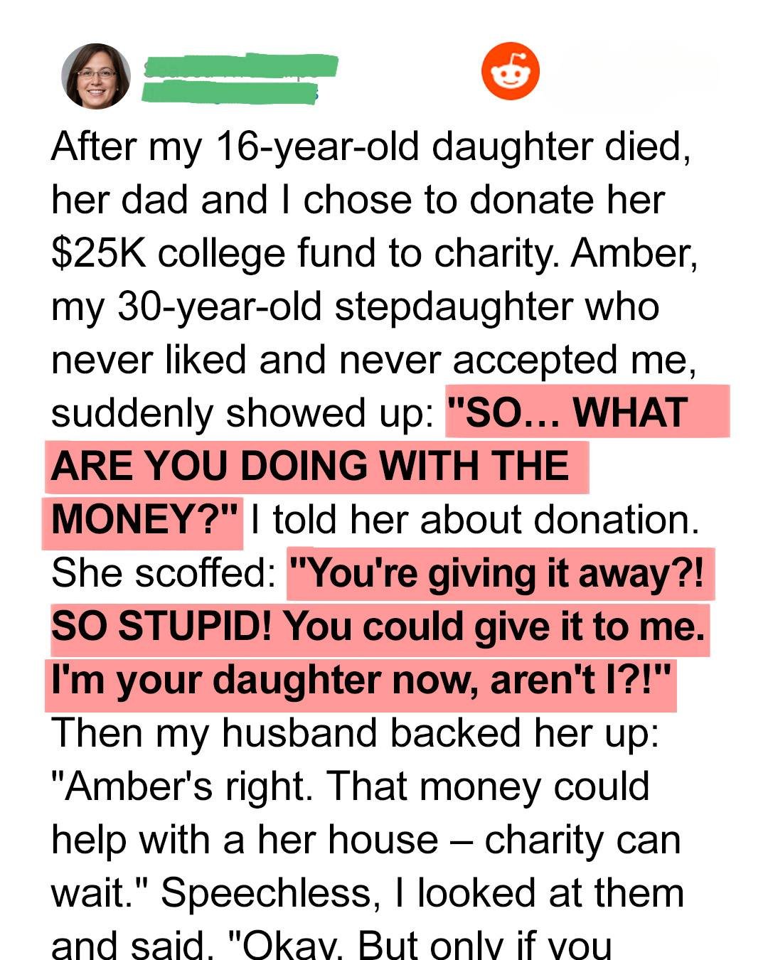 My Daughter Passed Away — Then My Stepdaughter Asked for Her College Fund