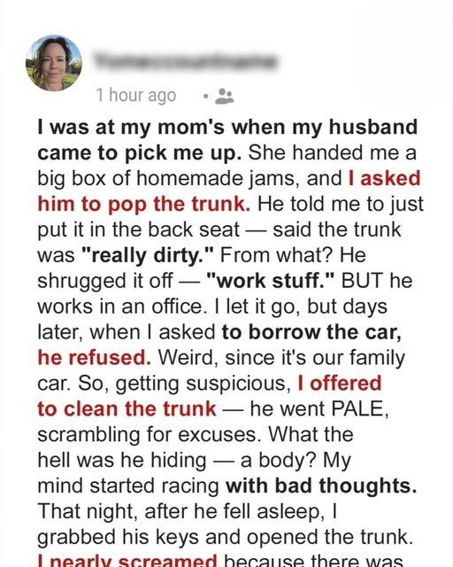 My Husband Wouldn’t Let Me Open the Car Trunk for Days — What I Found Later Left Me Speechless