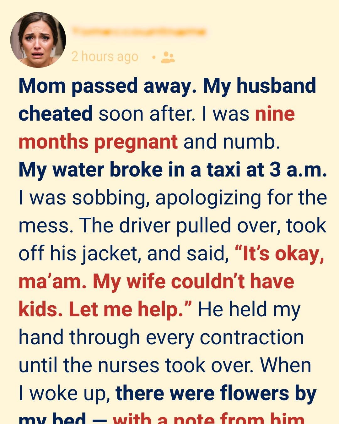 My Water Broke in a Taxi While My Life Was Falling Apart — What the Driver Did Still Makes Me Cry