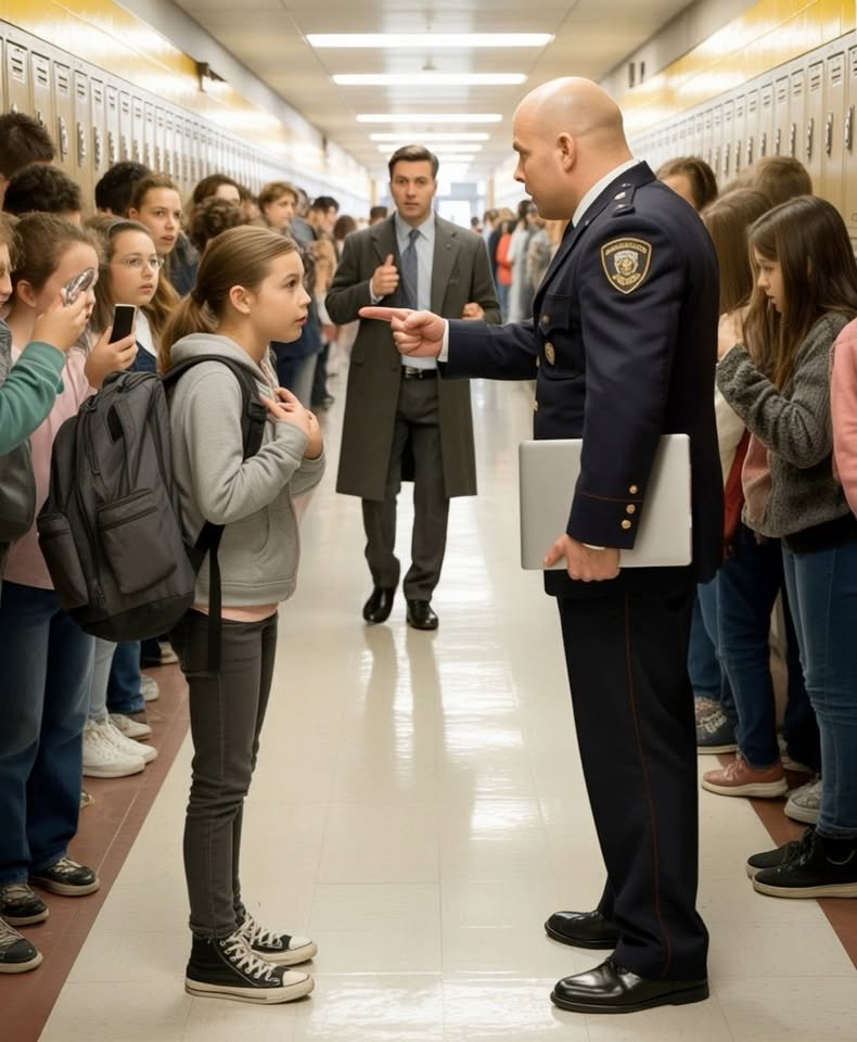 A Security Guard Mocked a “Poor” Girl for Carrying an Expensive Laptop, Accusing Her of Theft — Until Her Father Walked Into the School Auditorium and the Truth Silenced Everyone.