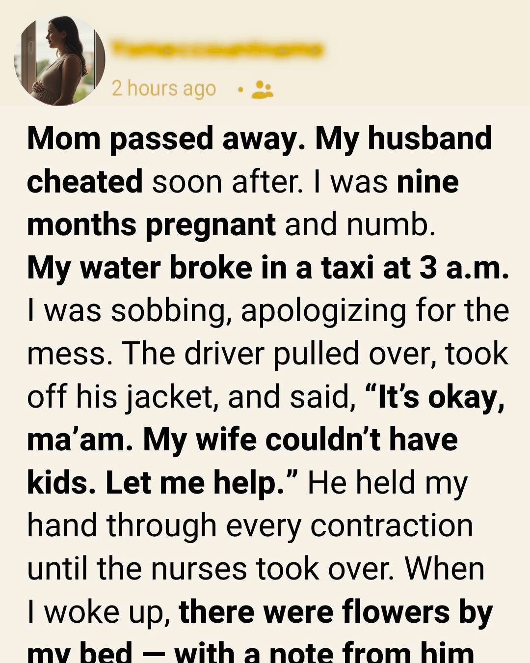 My Water Broke in the Back of a Taxi as My World Fell Apart — What the Driver Did Still Brings Me to Tears