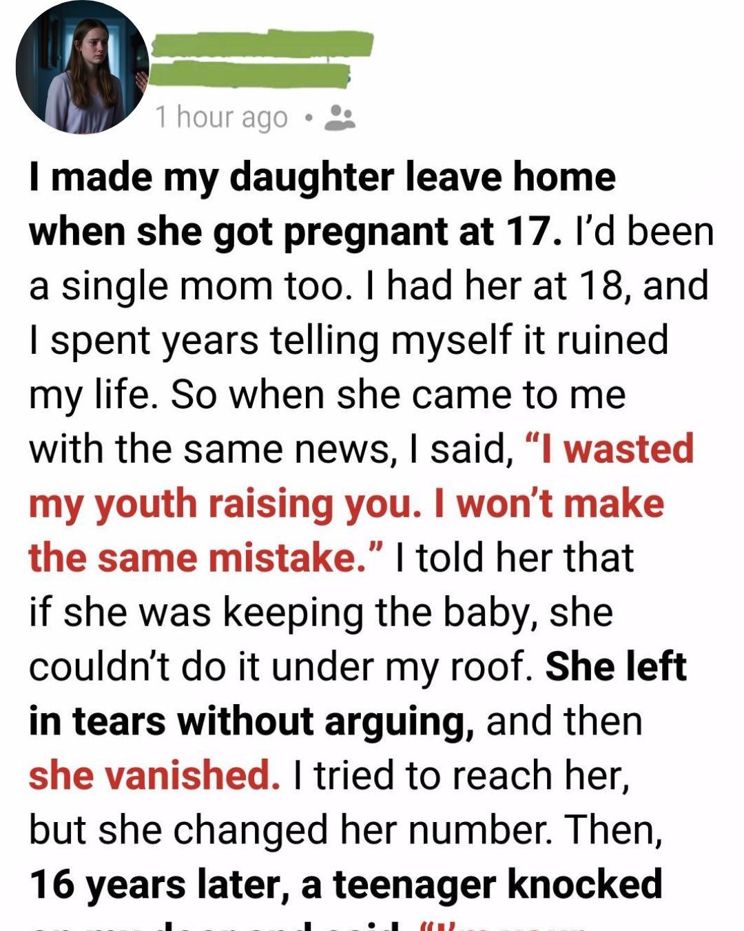 I Threw My Pregnant Teenage Daughter Out — Sixteen Years Later, a Knock at My Door Changed Everything