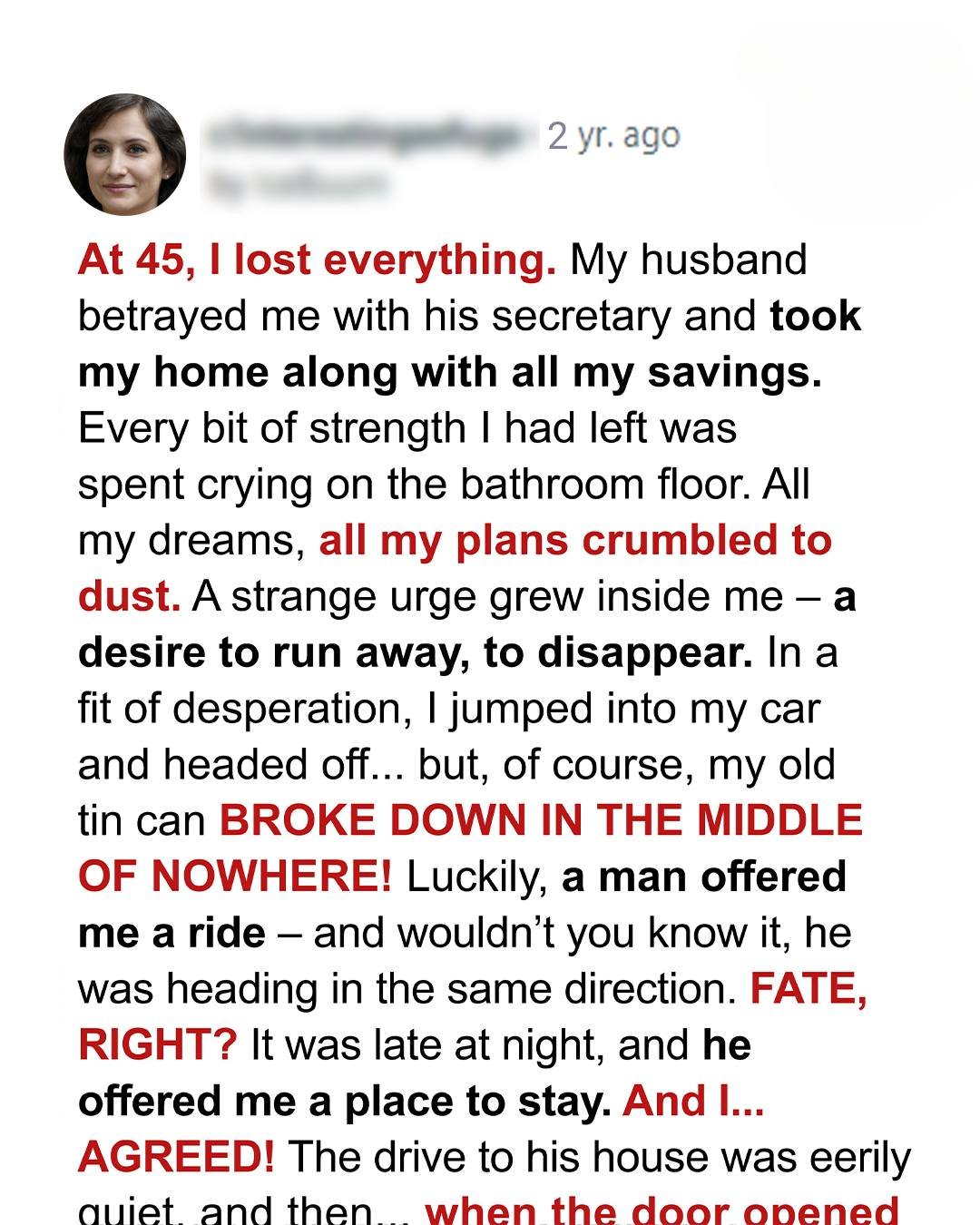 After Losing Everything in My Divorce, Fate Gave Me a Second Chance at Love