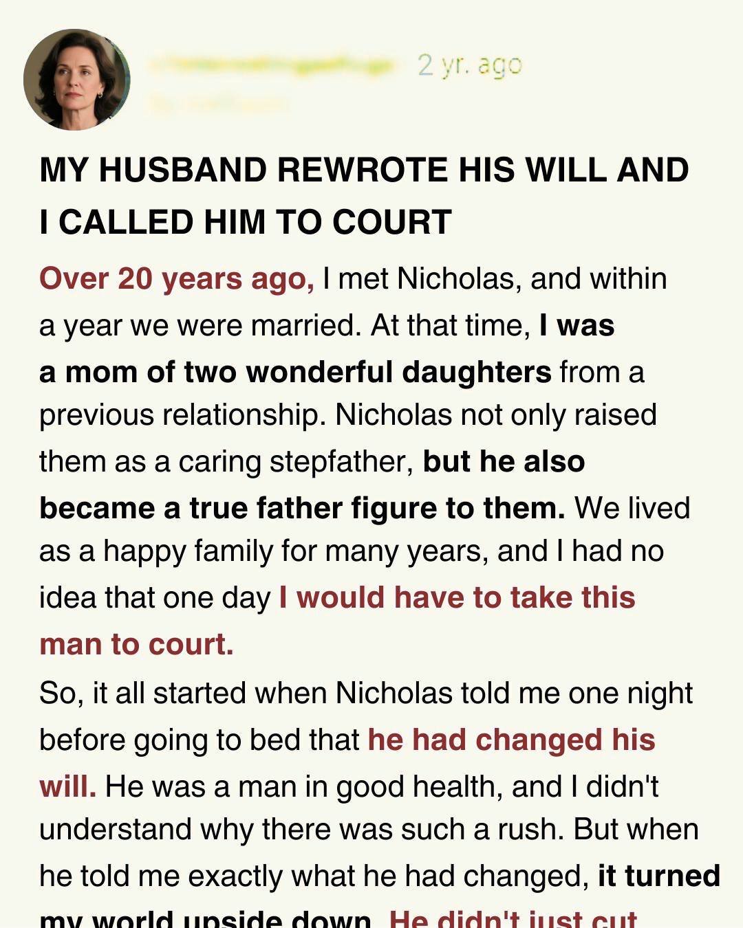 After 20 Years of Marriage, My Husband’s Will Left Me With Nothing