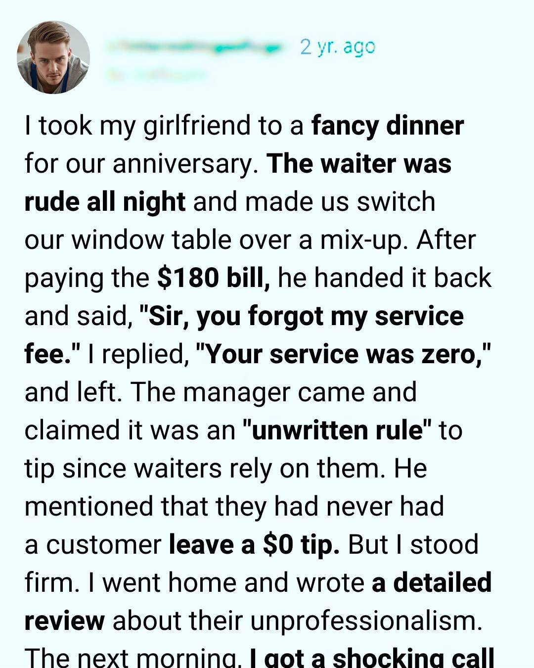 I Took My Girlfriend to a High-End Restaurant for Our Anniversary — Then They Humiliated Me Over a $0 Tip