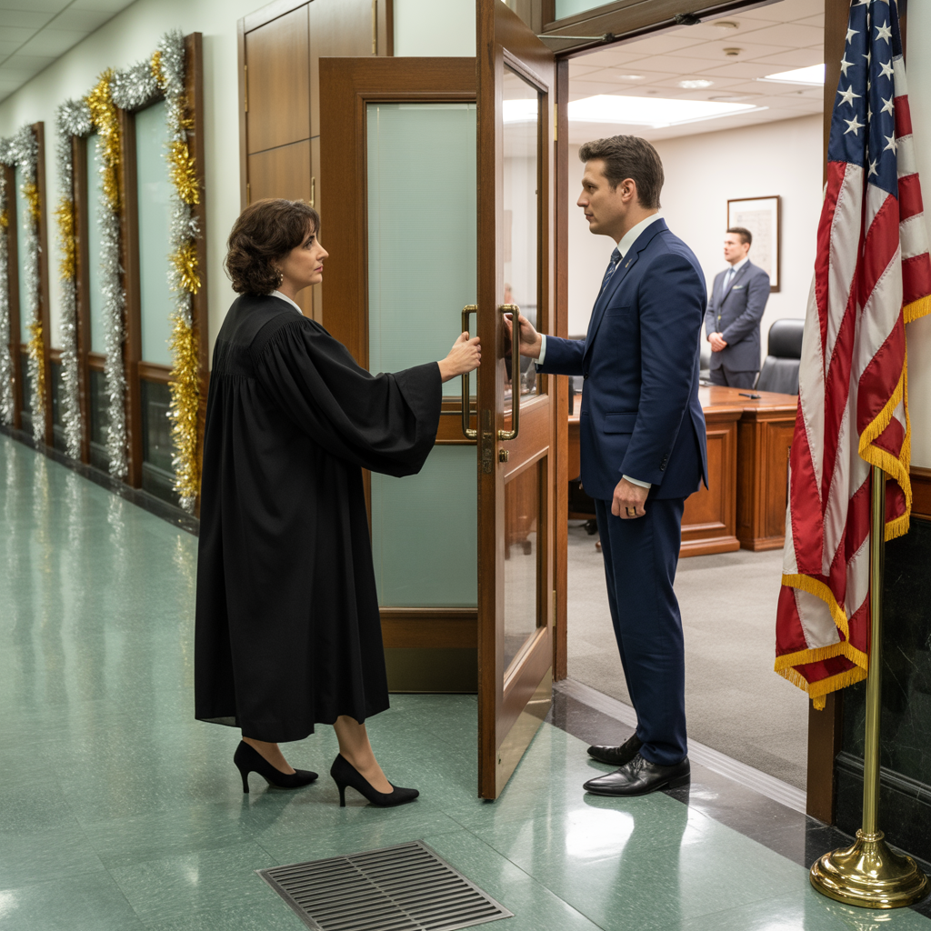 “Your Sister’s Boyfriend Is A Judge. Don’t Come To My Retirement Party,” Dad Texted. I Said Nothing. Monday Morning, He Walked Into The Courthouse. The Chief Judge Escorted Him Straight To My Office. When He Saw The Nameplate On The Door—My Name—He Froze, Like His Heart Had Dropped…