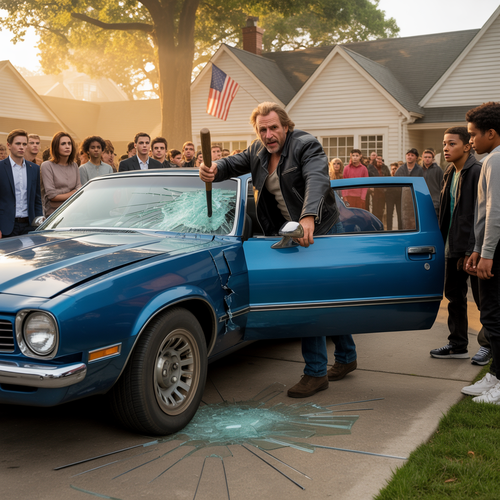 At my son’s 17th birthday party, my dad swung a baseball bat through the Ford Mustang I saved two years to buy and barked, “Hand it to your aunt—she deserves it,” but Grandma Rose stepped out of the silence, raised her phone, and said, “Smile… I recorded everything,” and before the candles even cooled, flashing police lights, a viral video, a lawsuit, and a cut-off inheritance turned their cruelty into consequences.