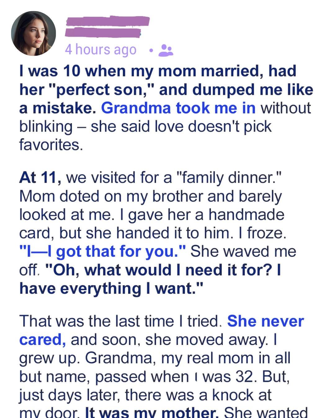 My Mother Abandoned Me for Her New Family—Years Later, She Knocked on My Door for One Thing