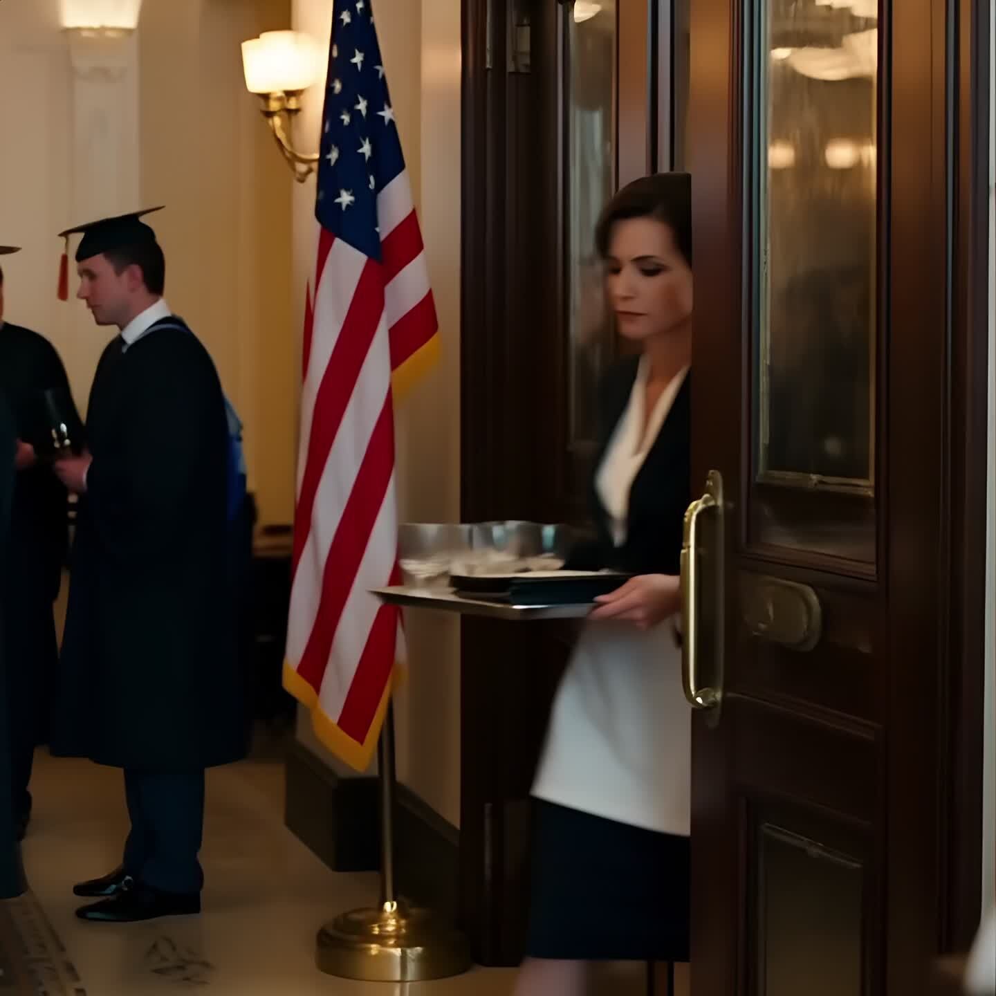 At my son’s law school graduation event, they mistook me for staff… At the law school reception my son attended, they pointed me toward the kitchen: “Catering staff this way.” I could have shown my federal judge ID right then—but when his girlfriend’s father said, “Keep that cleaner away,”…