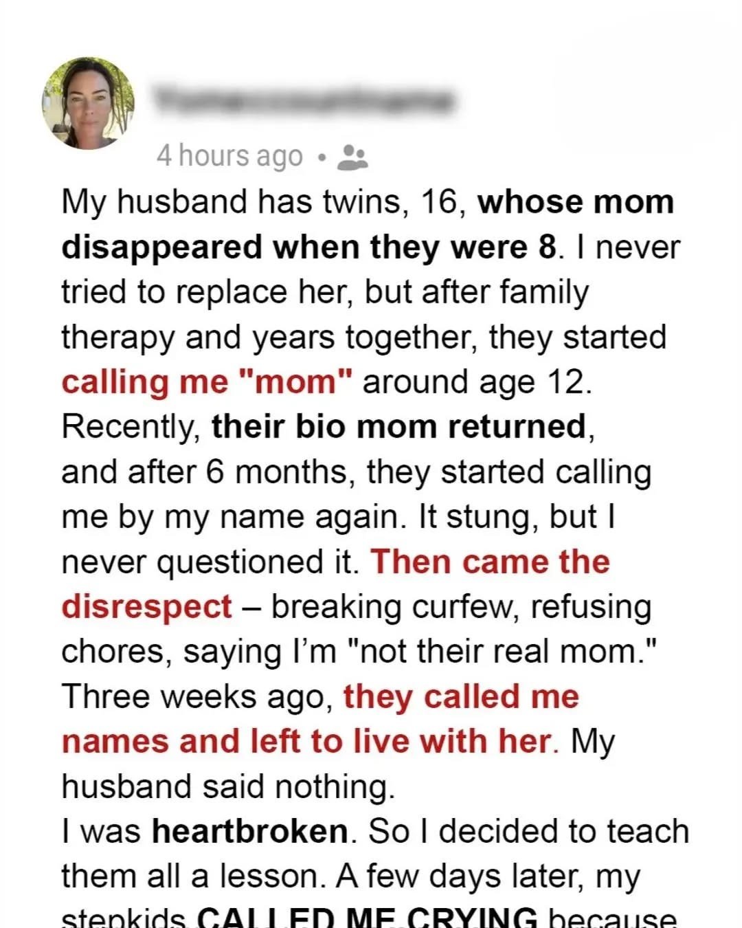 My Stepkids Disrespected Me When Their Bio Mom Reappeared – They Called Me